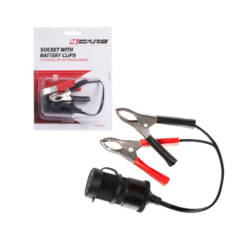 4CARS Zásuvka so svorkami na batériu 12/24V